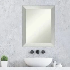 22" X 28" Non-Beveled Brushed Sterling Wood Bathroom Wall Mirror Silver - Amanti Art -Umbra Home Decor Shop GUEST 34d69f4c b169 4b00 97c1 69a44498d308