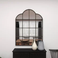 Metal Window Pane Inspired Wall Mirror With Arched Tops And Studs Black - Olivia & May -Umbra Home Decor Shop GUEST 351162fc bd22 465c 95e9 8352daf9b0cf