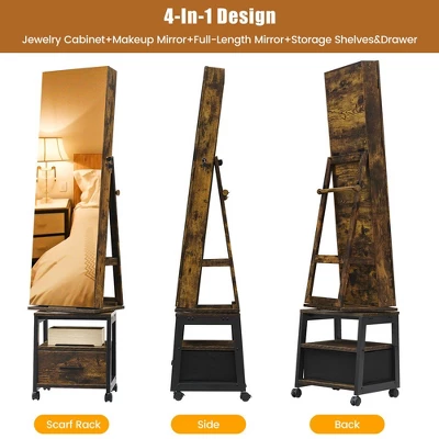 Garvee 360° Swivel Mirrored Jewelry Cabinet, Full Length Mirror With Jewelry Storage And Floor Standing Lock, Built In Makeup Mirror 4 Garvee 360° Swivel Mirrored Jewelry Cabinet, Full Length Mirror With Jewelry Storage And Floor Standing Lock, Built In Makeup Mirror - Image 4