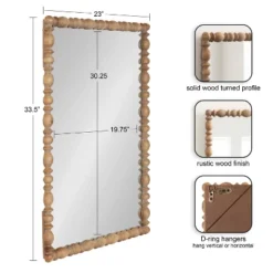 Kate & Laurel All Things Decor 23"X34" Prindle Turned Wood Rectangle Mirror Rustic Brown