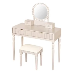 Luxury Makeup Vanity Desk Set With Stool, Vanity Table Dressing Table With Height-Adjustable Mirror & 4 Drawers, Champagne/Silver-ModernLuxe -Umbra Home Decor Shop GUEST 36e350ba 29f1 4fbf 9ff1 1867564852d1