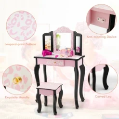 Costway Kid Vanity Set Wooden Makeup Table Stool Tri-Folding Mirror Leopard Print Pink 16 Costway Kid Vanity Set Wooden Makeup Table Stool Tri-Folding Mirror Leopard Print Pink -Umbra Home Decor Shop GUEST 36f1909f a3a9 47f8 9274 61a7cf5e8865