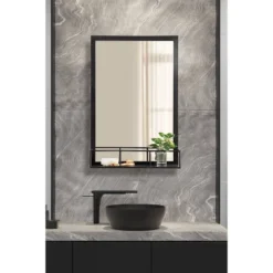 20" X 30" Jackson Metal Framed Decorative Wall Mirror With Shelf Black - Kate & Laurel All Things Decor -Umbra Home Decor Shop GUEST 370220df 3aa5 4877 88c8 5b41989bb450