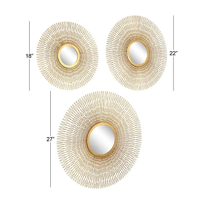 Metal Sunburst Round Wall Decor With Mirror Accent Set Of 3 Gold - Olivia & May 2 Metal Sunburst Round Wall Decor With Mirror Accent Set Of 3 Gold - Olivia & May - Image 2