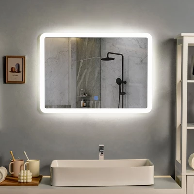 Costway Wall Mounted Rectangle Bathroom LED Mirror Dimmable Touch 3-Color Frameless 2 Costway Wall Mounted Rectangle Bathroom LED Mirror Dimmable Touch 3-Color Frameless - Image 2