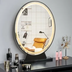Costway Hollywood Vanity Lighted Makeup Mirror Remote Control 4 Color Dimming Black/Gold/White
