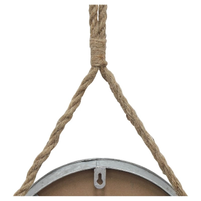 11.9" Suspended Round Galvanized Metal Wall Mirror With Rope Hanging Loop Brown/Silver - Stonebriar Collection 4 11.9" Suspended Round Galvanized Metal Wall Mirror With Rope Hanging Loop Brown/Silver - Stonebriar Collection - Image 4