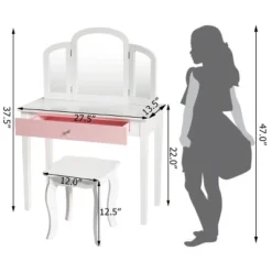 Costway Kids Vanity Set Princess Makeup Dressing Play Table Set W/Mirror White Pink -Umbra Home Decor Shop GUEST 3923dceb 5a03 46b8 95e7 18774d38d2e6