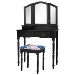 Costway Black Tri Folding Mirror Vanity Makeup Table Stool 4 Drawers -Umbra Home Decor Shop GUEST 39562062 af63 430d 8a0b 6b31958a8f42