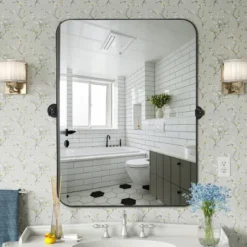 Zoe 24" X 32" Metal Rectangular Mirror Surrounded Rounded Corner Pivot Mirror- The Pop Home