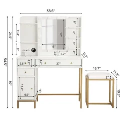 Vanity Desk With Mirror, Makeup Vanity Table With Chair & Charging Station, Dressing Table