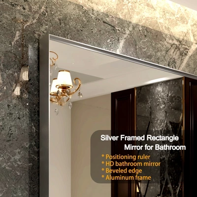 40x30inch Silver Rectangular Wall-mounted Beveled Bathroom Mirror,Square Angle Metal Frame Wall Mounted Bathroom Mirrors For Wall 7 40x30inch Silver Rectangular Wall-mounted Beveled Bathroom Mirror,Square Angle Metal Frame Wall Mounted Bathroom Mirrors For Wall - Image 7