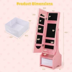 Infans Kids Jewelry Cabinet With Full-Length Mirror Drawer 2 Adjustable Tilt Angles