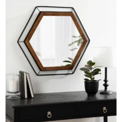 Kate & Laurel All Things Decor 28"x28" Wesman Framed Wall Mirror Walnut Brown : Modern Hexagon Shape, No Assembly Required -Umbra Home Decor Shop GUEST 3effe8bd fb5a 4885 863c fb46e2349f2d