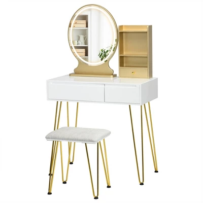 Costway Vanity Table Set Lighted Mirror Storage Drawer Shelf Cushion Stool 10 Costway Vanity Table Set Lighted Mirror Storage Drawer Shelf Cushion Stool - Image 10