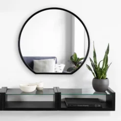 24" X 23" Caskill Flat Circle Decorative Wall Mirror Black - Kate & Laurel All Things Decor -Umbra Home Decor Shop GUEST 3fb8b7c8 2485 4385 b62a 4c4af631c0a8