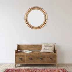 22" Round Distressed Metal Porthole Mirror Gold - Storied Home