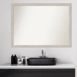 41" X 30" Non-Beveled Marred Wood Bathroom Wall Mirror Silver - Amanti Art -Umbra Home Decor Shop GUEST 402cca06 ad59 4e2e 927c 134f89e3036e