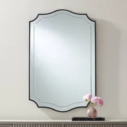 Noble Park Tessa Arch Vanity Decorative Wall Mirror Modern Beveled Matte Black Wood Frame 26" Wide For Bathroom Bedroom Living Room Home Office House