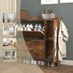 SKRAN Farmhouse Shoe Storage Cabinet Narrow Shoe Rack Cabinet, Freestanding Organizer With Mirror And 2 Flip Drawers For Entryway Foyer, Hallway -Umbra Home Decor Shop GUEST 4114a740 8bf1 4f5c be9f 23962dafdb23