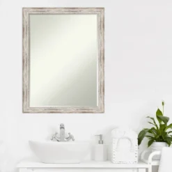 Amanti Art Distressed Cream Petite Bevel Wood Bathroom Wall Mirror 26.5 X 20.5 In. -Umbra Home Decor Shop GUEST 412db744 0575 4b6c a853 88d8b573796e