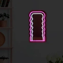 National Brand LED Wavy Wall Mirror: Contemporary Acrylic Design, USB Powered, No Assembly Required