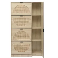 Ari 63.9" H Modern Space-Saving Shoe Rack Storage Cabinet With Rattan And Mirror Doors For 24 Pairs And 4 Flip Down Drawers -Maison Boucle -Umbra Home Decor Shop GUEST 41b87af1 aad3 4656 b0cc 18fa7979237e