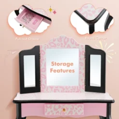 Costway Kid Vanity Set Wooden Makeup Table Stool Tri-Folding Mirror Leopard Print Pink 14 Costway Kid Vanity Set Wooden Makeup Table Stool Tri-Folding Mirror Leopard Print Pink -Umbra Home Decor Shop GUEST 4201270a 3a59 4faf 8da9 9e116e12edd7