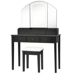 Costway Vanity Table Stool Set Large Tri-folding Lighted Mirror 6 Drawer Dresser WhiteBlack -Umbra Home Decor Shop GUEST 43680495 703d 4a6f 9cf9 2cda55196efa