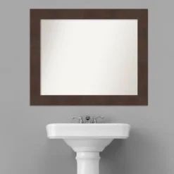 33" X 27" Non-Beveled Wildwood Brown Bathroom Wall Mirror - Amanti Art -Umbra Home Decor Shop GUEST 4381fbd1 8f1d 414d b616 e555049e8817