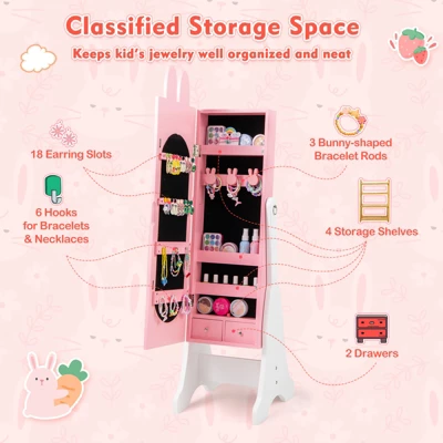 Infans Kids Jewelry Cabinet Standing Children Jewelry Organizer W/Full-Length Mirror 5 Infans Kids Jewelry Cabinet Standing Children Jewelry Organizer W/Full-Length Mirror - Image 5