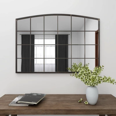 Metal Window Pane Inspired Wall Mirror With Arched Top Black - Olivia & May 13 Metal Window Pane Inspired Wall Mirror With Arched Top Black - Olivia & May - Image 13