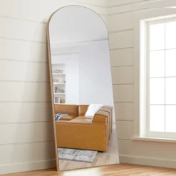 Ramya Arched Floor Mirror Mirror With Stand, Solid Wood Frame Wall Mirror, Modern & Contemporary Full Length Mirror - The Pop Home