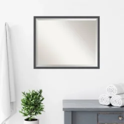 30"x 24" Eva Thin Framed Bathroom Vanity Wall Mirror Black/Silver - Amanti Art -Umbra Home Decor Shop GUEST 44ffc9cb 7328 4103 9df2 de668d900a8e