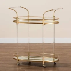Nakano Metal And Glass 2 Tier Wine Cart Gold/Mirror - Baxton Studio -Umbra Home Decor Shop GUEST 45032b5e 8135 4081 b512 1cb2941ca273