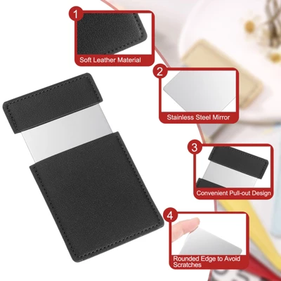 Unique Bargains Stainless Steel Pocket Travel PU Leather Mini Mirror 2 Unique Bargains Stainless Steel Pocket Travel PU Leather Mini Mirror - Image 2