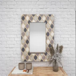 Wood Wall Mirror With Diamond Pattern Beige - Olivia & May -Umbra Home Decor Shop GUEST 465b38d6 7237 4cb9 bd32 674743166283