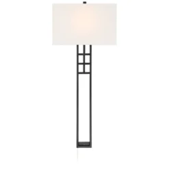 Possini Euro Design Ventano Modern Wall Lamps Set Of 2 Black Plug-In 16" Fixture White Linen Fabric Shades For Bedroom Mirror -Umbra Home Decor Shop GUEST 472510f7 ea74 4eb2 abad f9bafba64828