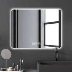 DOMETOUR LED Bathroom Mirror, Anti-Fog, Front And Backlit, 3 Colors, 5-Level Dimmable, Wall Mounted, Horizontal/Vertical