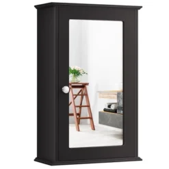 Costway Bathroom Wall Cabinet Single Mirror Door Cupboard Storage Medicine Cabinet Wood Shelf GreyBrown -Umbra Home Decor Shop GUEST 47fbf6a0 ed23 462d 8328 2a100b8e1dcb