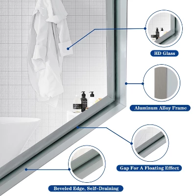 40x30inch Silver Rectangular Wall-mounted Beveled Bathroom Mirror,Square Angle Metal Frame Wall Mounted Bathroom Mirrors For Wall 8 40x30inch Silver Rectangular Wall-mounted Beveled Bathroom Mirror,Square Angle Metal Frame Wall Mounted Bathroom Mirrors For Wall - Image 8