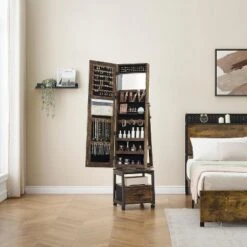 Jojoka 360° Swivel Jewelry Cabinet With Jewelry Storage, Lockable Standing Jewelry Organizer With Rotatable Full-Length Mirror