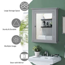 Costway Bathroom Mirror Cabinet Wall Mounted Adjustable Shelf Medicine Grey/Black -Umbra Home Decor Shop GUEST 494ef151 11c3 4f52 91ec 6dfc3d993f91