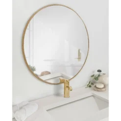28" X 28" Gwendolyn Round Beaded Accent Wall Mirror Gold - Kate & Laurel All Things Decor -Umbra Home Decor Shop GUEST 49677aa5 0cc2 413c 85b3 2739d6b40580