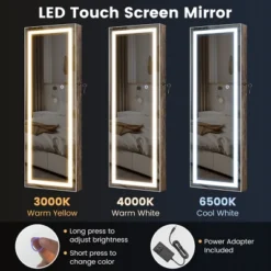 Tangkula LED Mirror Jewelry Cabinet Wall/Door Mounted Organizer Armoire W/ 3 Color Light -Umbra Home Decor Shop GUEST 49a77ecc 4b37 4825 bb43 de66ef0a5591