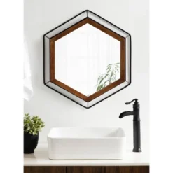 Kate & Laurel All Things Decor 28"x28" Wesman Framed Wall Mirror Walnut Brown : Modern Hexagon Shape, No Assembly Required -Umbra Home Decor Shop GUEST 4a2d5d99 862f 4ebe aa7d 0735052910e0