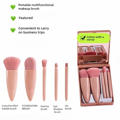 BABYYER 5-Piece Makeup Brush Set With Mirror & Travel Case Hypoallergenic Vegan Bristles For Sensitive Skin,for On-the-Go Touchups (Pink) 1 BABYYER 5-Piece Makeup Brush Set With Mirror & Travel Case Hypoallergenic Vegan Bristles For Sensitive Skin,for On-the-Go Touchups (Pink)