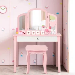 Costway Kids Vanity Set Princess Makeup Dressing Play Table Set W/Mirror White Pink -Umbra Home Decor Shop GUEST 4bee96ac 5128 4faa 9101 e6e21920d27d