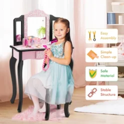 Costway Kid Vanity Set Wooden Makeup Table Stool Tri-Folding Mirror Leopard Print Pink 12 Costway Kid Vanity Set Wooden Makeup Table Stool Tri-Folding Mirror Leopard Print Pink -Umbra Home Decor Shop GUEST 4c8f5901 d72c 4078 bb85 c302b2a260fc