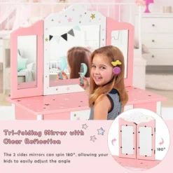 Costway Kids Vanity Princess Makeup Dressing Table Chair Set W/ Tri-folding Mirror -Umbra Home Decor Shop GUEST 4c9b676a 678b 48c5 b3a5 b613a6fd9efd